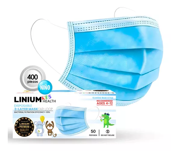 Linium Cubrebocas Tricapa Termosellado infantil 400 unidades