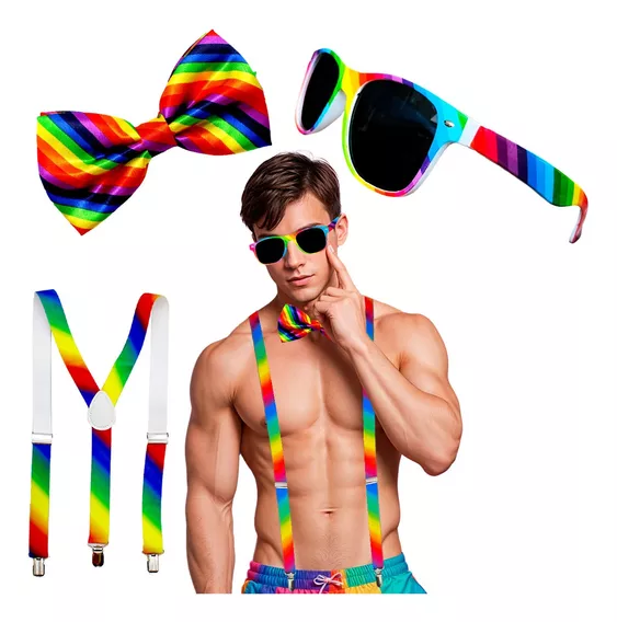 Kit P/adulto Tirantes Lentes Moño Bandera Orgullo Gay Pride