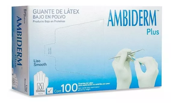 Guantes descartables Ambiderm Plus color blanco talla M de látex con polvo x 100 unidades