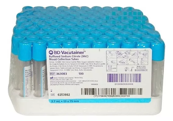 Tubo Vacutainer Bd Plus De 2.7ml Azul Caja Con 100 Piezas