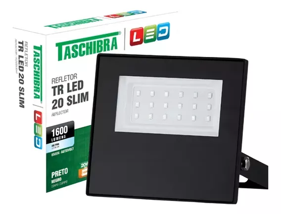 Refletor Holofote Tr Slim Preto 20w Autovolt 3000k Taschibra Cor da luz Branco-quente 110V/220V