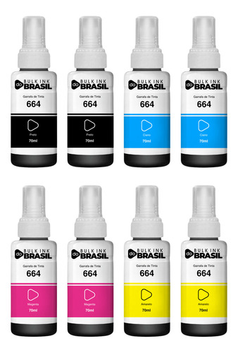 BULK INK DO BRASIL L380/L355/L365/L375/L395/l396 Negro, Cian, Amarillo, Magenta Pack 8 1 70 mL