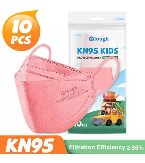 10 Cubrebocas Kn95 Escolares Para Niños Y Niñas Marca Elough Color Coral