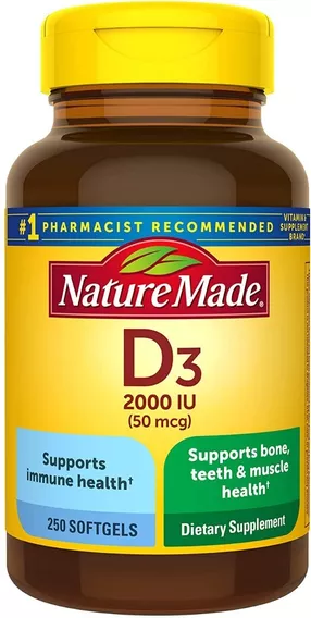  Vitamina D3 2000 Ui (50 Mcg) Nature Made 250 Softgels Sabor Sin Sabor