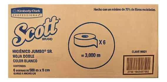 Papel Higiénico Scott Jumbo Hoja Doble. 6 Rollos De 500 Mts