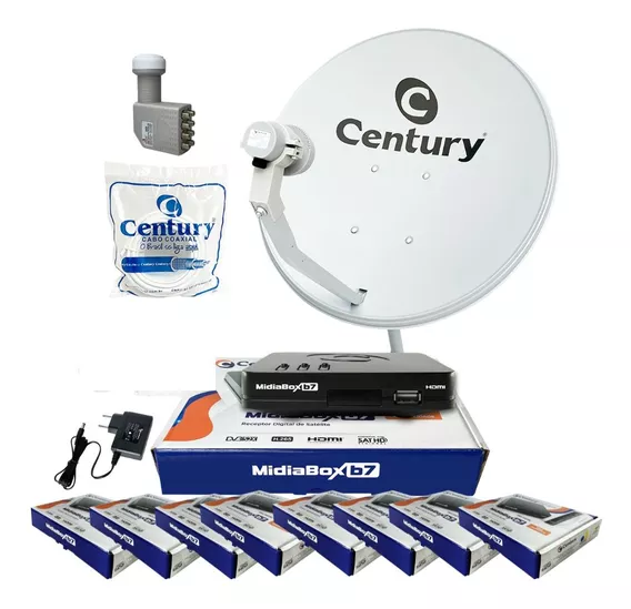 Kit Antena Parabólica 60cm P/8 Midiabox B7 Century Ku 8 Tvs