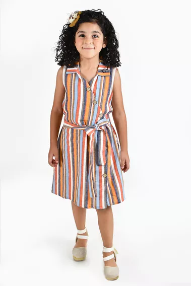 Vestido De Niña Lino Multicolor Roman Fashion /kids, 35081