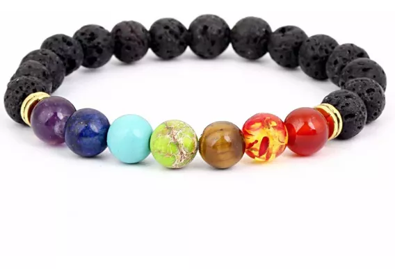 Pulsera 7 Chakras Piedra Volcanica Protección Equilibrio