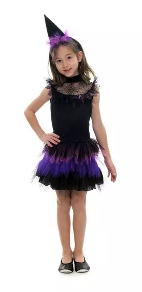 Fantasia Bruxa Witch Infantil Colorida C/ Tiara De Halloween