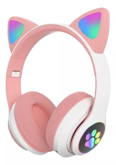 Fone de ouvido over-ear gamer sem fio Luuk Young LT30 rosa com luz LED