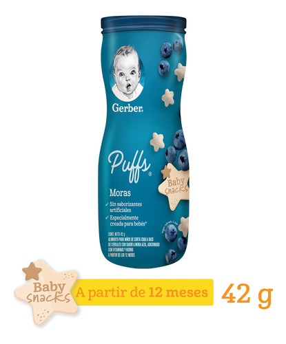 Snacks Gerber Puffs Etapa 3 Mora Azul Bote 42g