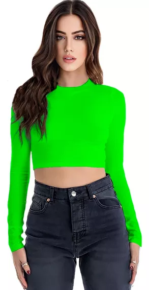 Blusa Crop Top De Manga Larga Sexy De Moda Casual #kelly