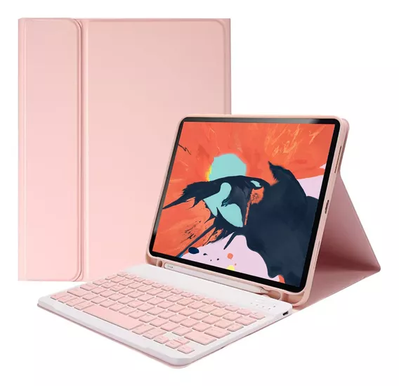 Capa Para iPad Air4/air5 10.9pol E Teclado De Bluetooth Cor Sakura Pink + Teclado