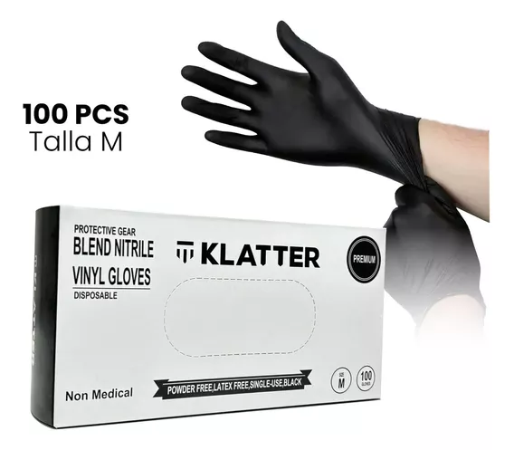 Guantes De Nitrilo Vinil Libre De Latex Sin Polvo Negro Talla M