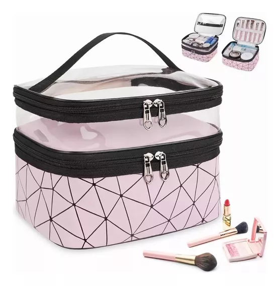 Neceser Maquillaje De Viaje De Doble Capa Cosmetiquera Bolsa