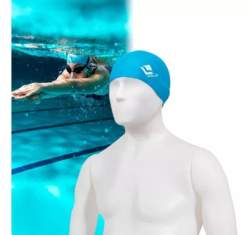 Touca De Natação De Silicone Azul Vollo Piscina Mergulho Desenho do tecido Liso Tamanho UNICO