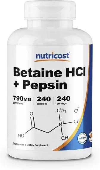 Betaína Hcl Pepsina Y Genciana Amarga 240 Capsulas Eg B9 Sabor Sin Sabor