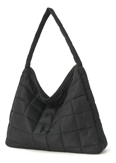 Bolsa Negra Puffer Acolchada De Hombro Con Cierre