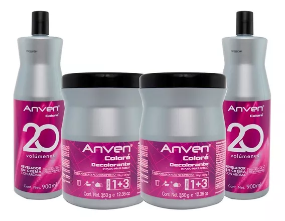 2 Anven Decolorante 1+3 350 G + 2 Anven Revelador En Crema 2