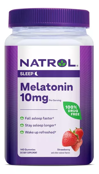 Melatonina 10 Mg Natrol Tamaño Grande 140 Gomitas Sabor Fresa