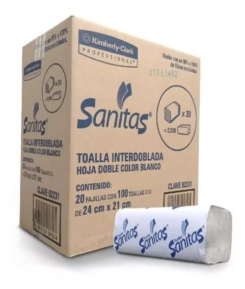 Sanita Toalla Interdoblada Con 2000 Piezas 20 Paquetes D 100