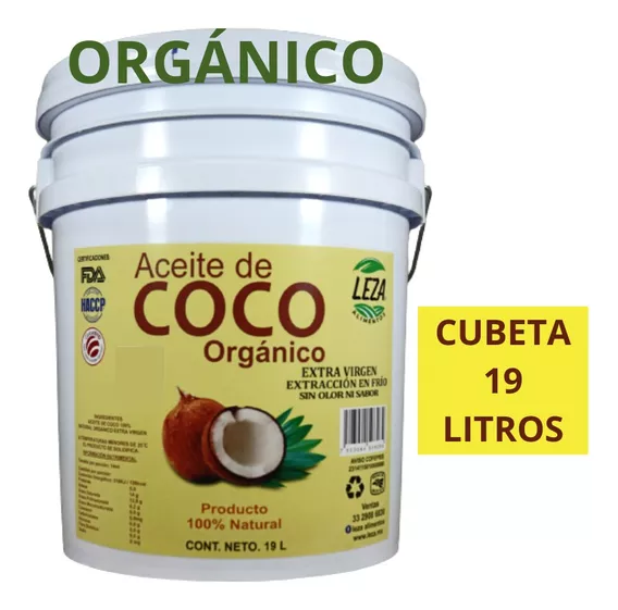 Aceite De Coco Orgánico Sin Olor Ni Sabor Cubeta 19 Litros