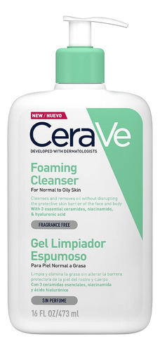 Gel Cerave Limpiador Espumoso Piel Normal A Grasa Sin perfume De 473 Ml