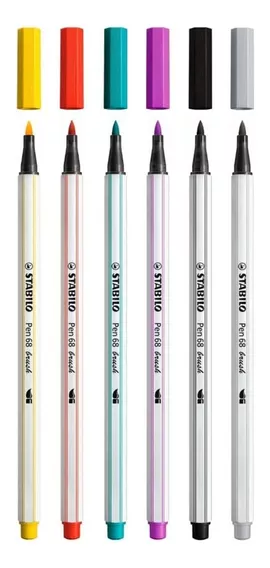 Caneta Stabilo Pen 68 Brush 6 Cores