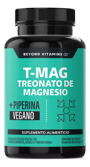 T-mag L- Treonato Magnesio, Magnesio Y Acerola | Alta Absorción Con Piperina Al 95% | Sin Azúcar - Suplemento Alimenticio Vegano Beyond Vitamins - 180 Cápsulas