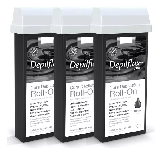 Kit 3 Ceras Roll-on Depilatória Negra Hidrata Depilflax