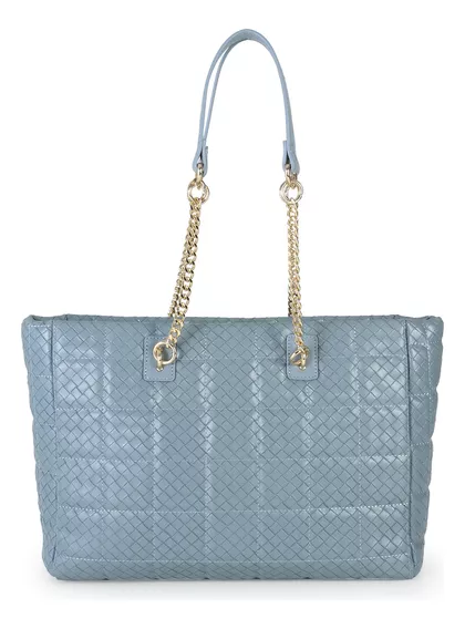 Bolso Tote Para Mujer Cloe Acolchado Look Tejido Color Celeste