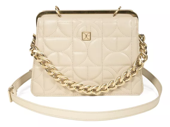 Bolsa Satchel Cloe Para Mujer Acolchada Cadena Chunky Y Asa Color Beige