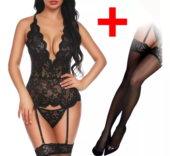 Babydoll Medias Vestido Liguero Malla Sexy Lenceria Erotica