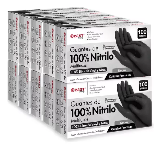 1000 Guantes de Nitrilo Premium Color Negro Totalmente Libre De Látex Y Vinyl Sin Polvo Talla Mediana, 100% de Nitrilo