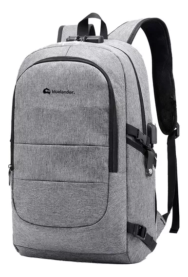 Mochila Antirrobo Para Laptop Hasta 15.6 Pulgadas Bloqueo Por Contraseña De Código, Impermeable, Puerto Usb Y Audífonos, Moderna Para Mujer Y Hombre Color Gris