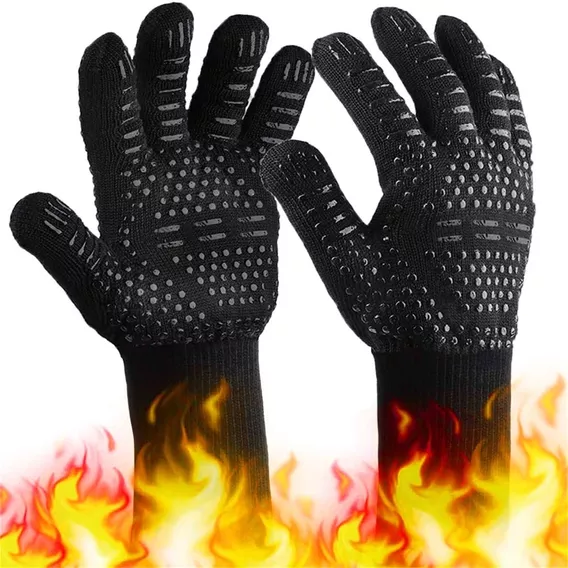 Guantes Para Fuego Aptos Para Horno Barbacoa O Asador Color Negro