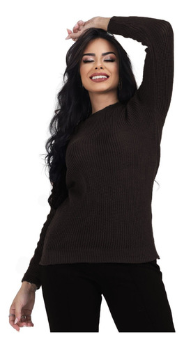 Blusa De Frio Feminino Tricot Liso Inverno Casaco Suéter