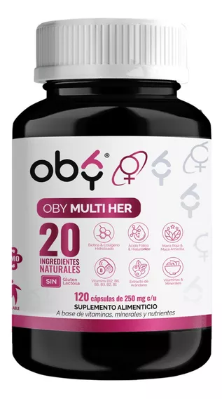 Multivitaminico Mujer 120 Capsulas Vitaminas Mujer 20 ingredientes Oby 2m Sin sabor