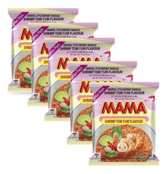 Sopa Instantanea Thai Ramen Camaron Tom Yum Picante 5 Bolsas