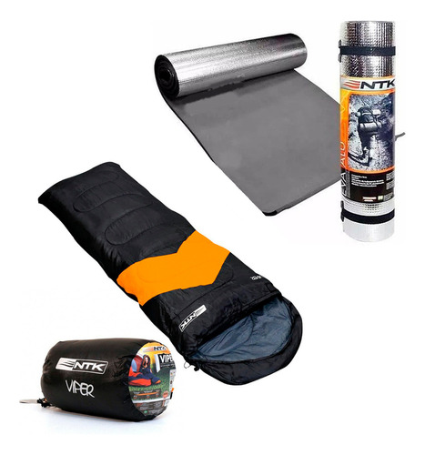 Saco De Dormir Ntk Laranja + Isolante Térmico Aluminizado