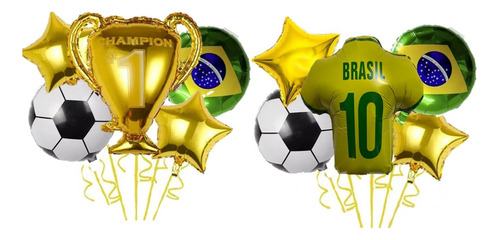 Balão Metalizado Camiseta E Trofeu Do Brasil Kit 10 Unidades