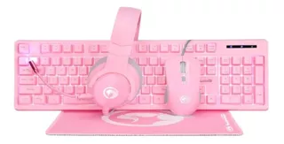 Kit de teclado y mouse gamer Marvo CM418 Inglés US de color rosa