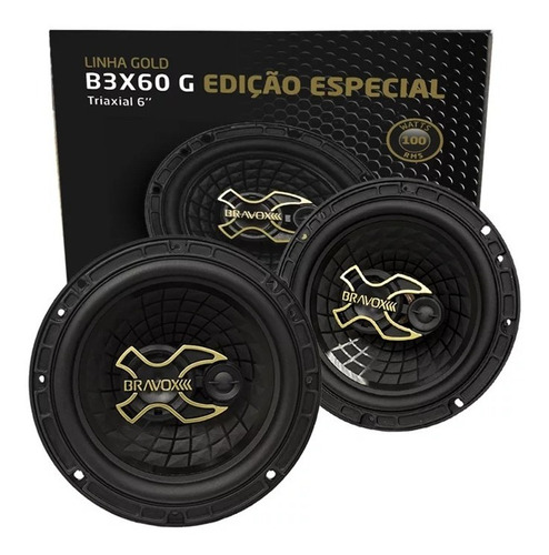 Tipo de alto-falante triaxial Bravox B3X60 para carros, picapes e suvs cor preto de 4Ω 167.5mm X 167.5mm X 6 " x 2 unidades 