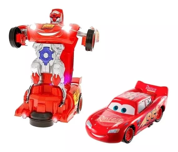 Carrinho Relâmpago Mcqueen Carros Transforma Robô Luz Som Cor Vermelho