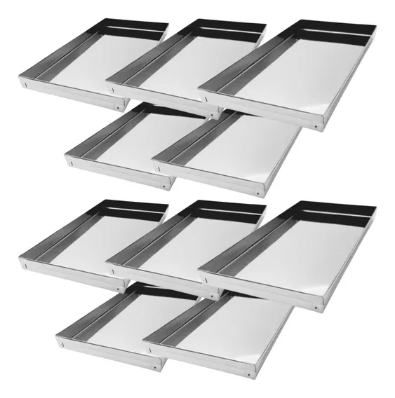 Kit Com 10 Bandeja 30x15x2cm Canto Liso Aço Inox 