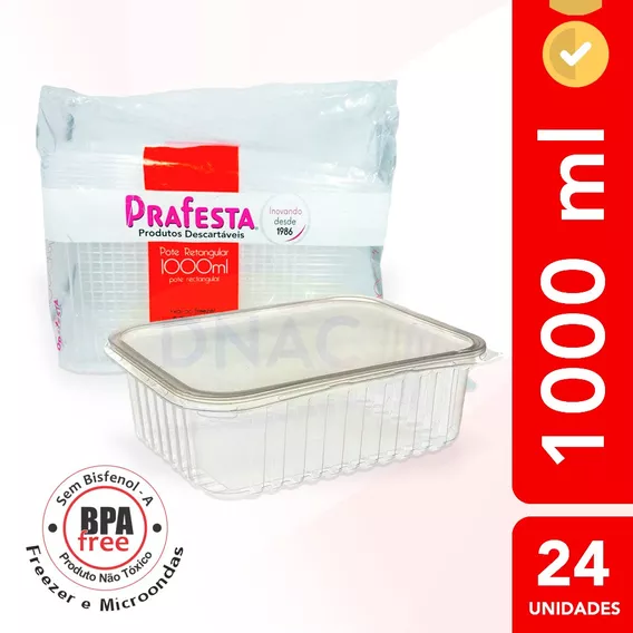 Pote Descartável 1000ml Microondas Freezer Marmita Fit 24un