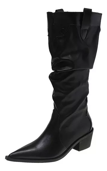 Botas Femininas De Salto Alto Estilo Cowboy Com Bico Fino