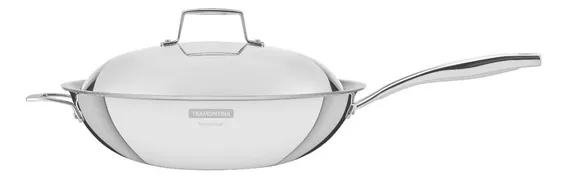 Wok Tramontina Panela Funda Inox Com Tampa E Cabo 32cm 5,2 L