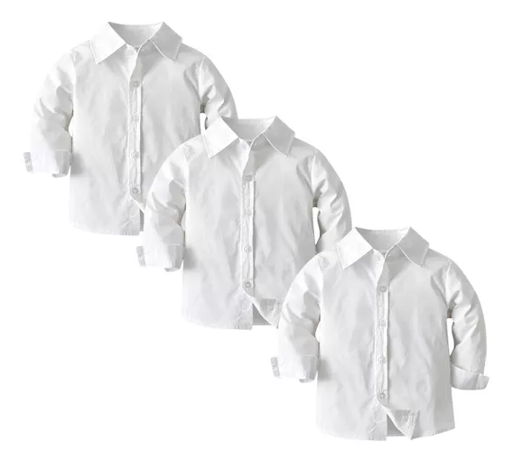 3 Camisas Escolar Blanca Uniforme Manga Larga Vestir Formal