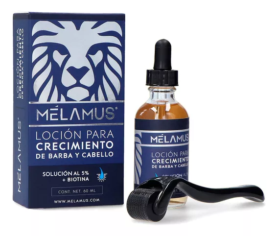 Mélamus - Loción Para Crecimiento De Barba Y Cabello - Al 5% + Biotina - Únete Al Reto Mélamus - 60ml - Incluye Derma Roller De 0.25 Mm